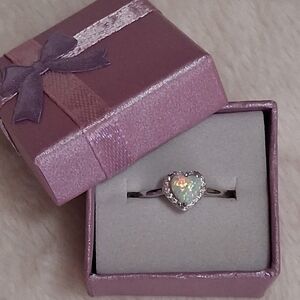 White Opal & CZ's Set In 925 SS Size 9